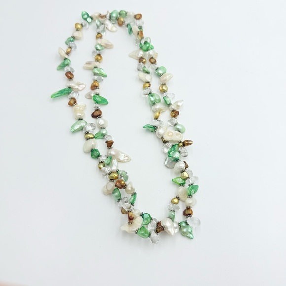 Vintage Green Abalone Shell Beaded Multi Strand Necklace - Picture 6 of 7